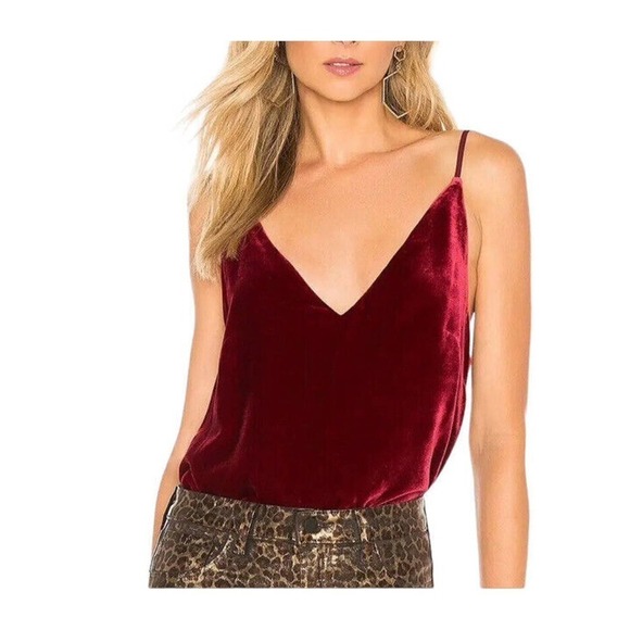 NWT L'agence Top Women's Size XS Gabriella Tank Top Cami Red Velvet Silk Blend - Picture 1 of 11
